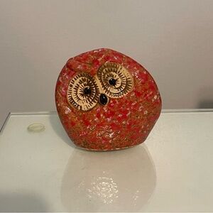 Handmade Ceramic Owl Figurine Red Lucky Owl Decor Indoor Outdoor Statue 3.5''